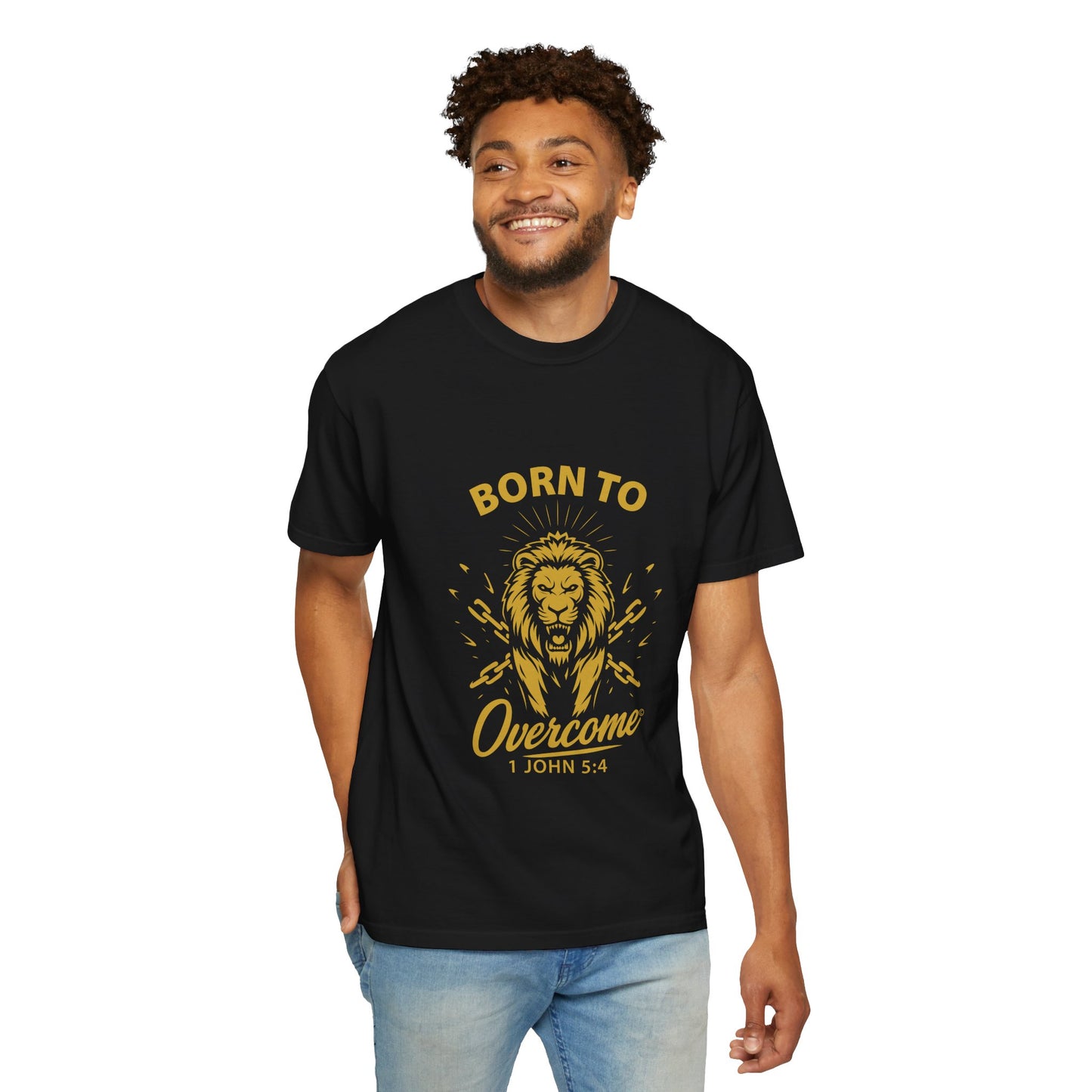 Born to Overcome (Gold Lettering) Unisex Apparel Clothing Tee T-shirt Relaxed Fit Shirt