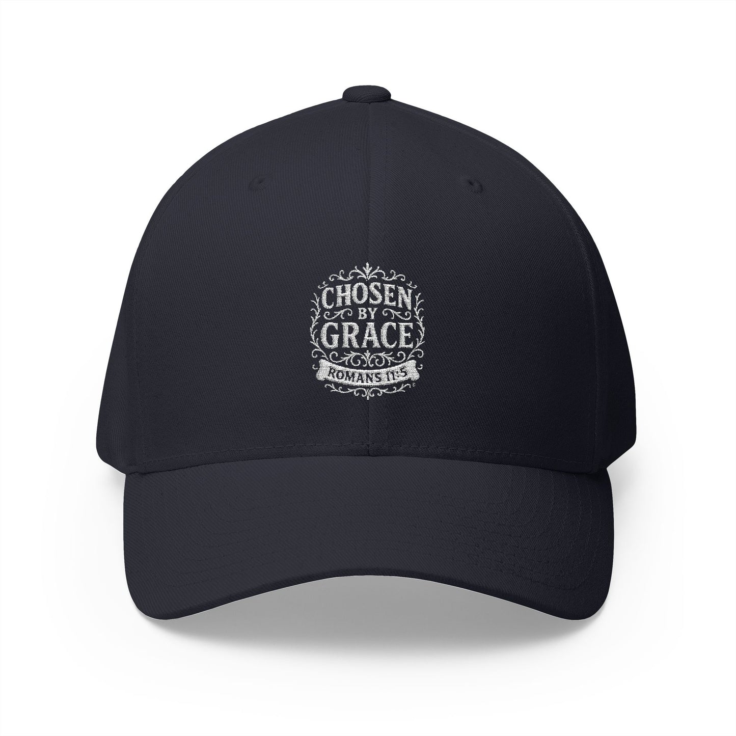 Chosen by Grace (White Lettering) Embroidered Cap - Stylish Flex Fit Closed-Back Hat, Perfect for Events, Gifts, and Celebrations