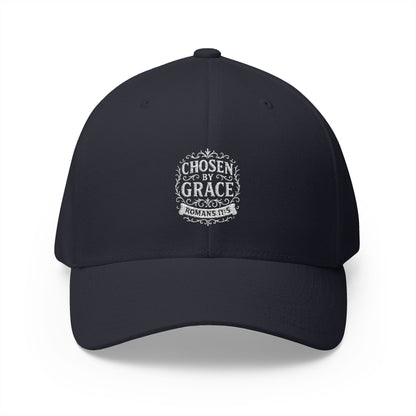 Chosen by Grace (White Lettering) Embroidered Cap - Stylish Flex Fit Closed-Back Hat, Perfect for Events, Gifts, and Celebrations