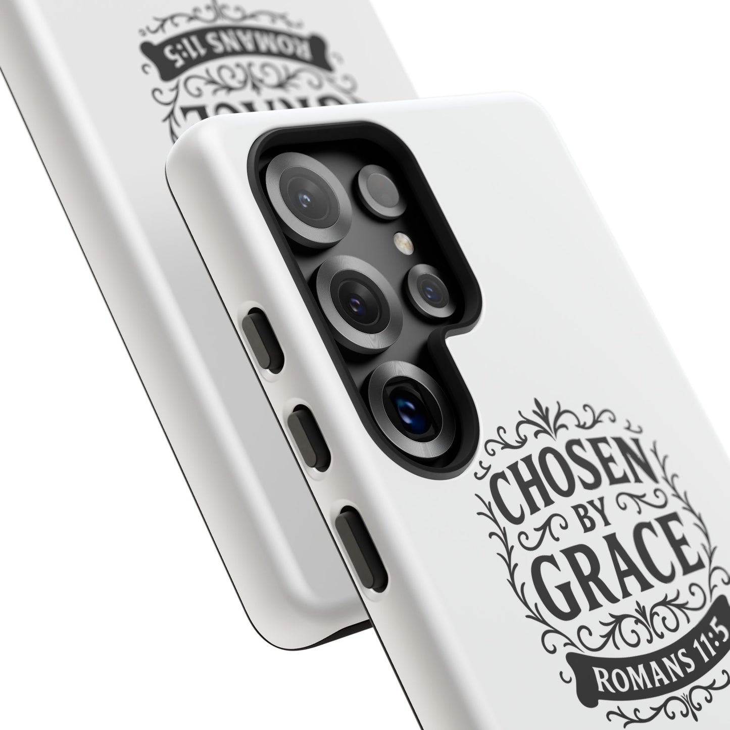 Chosen by Grace (Black Lettering), Rugged Phone Case, Inspirational Mobile Cover, Gift for Faith Lovers, Faith-Based Protector