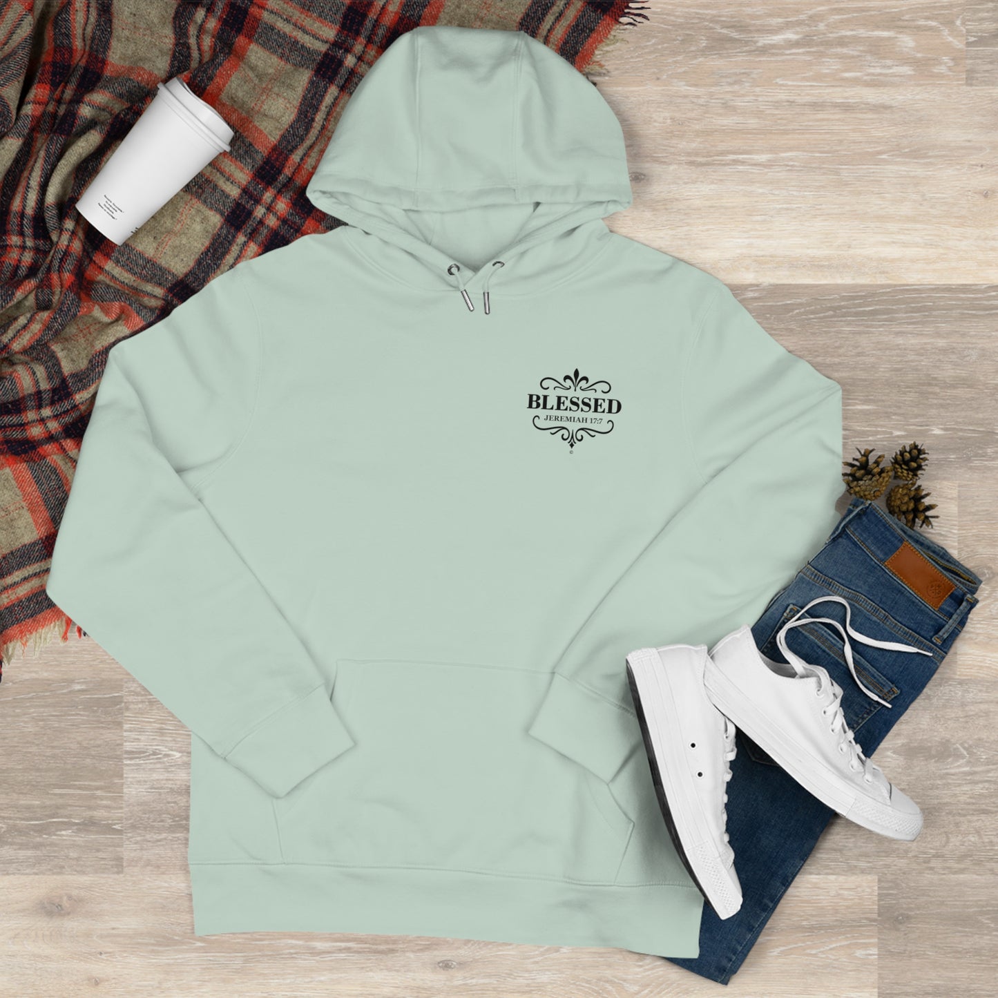 Blessed (Small Design on front plus Large Design on back) Hooded Sweatshirt, Faith-Based Hooded Sweatshirt, Inspirational Apparel, Unique Gift for Believers
