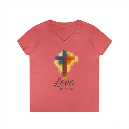 Love (Full Color) Ladies V-Neck T-Shirt, Inspirational Gift, Faith-Based Gift