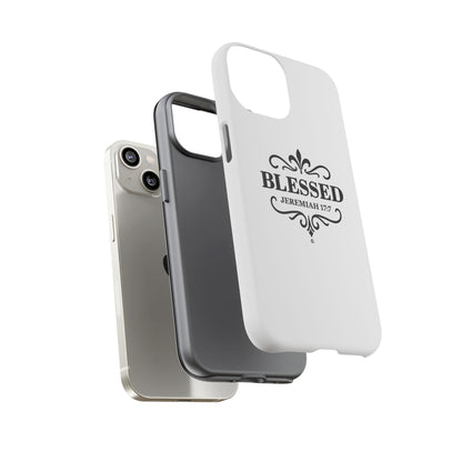 Blessed (Black Lettering), Rugged Phone Case, Inspirational Mobile Cover, Gift for Faith Lovers, Faith-Based Protector