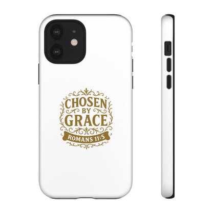Chosen by Grace (Gold Lettering), Rugged Phone Case, Inspirational Mobile Cover, Gift for Faith Lovers, Faith-Based Protector - Cross Apparel USA