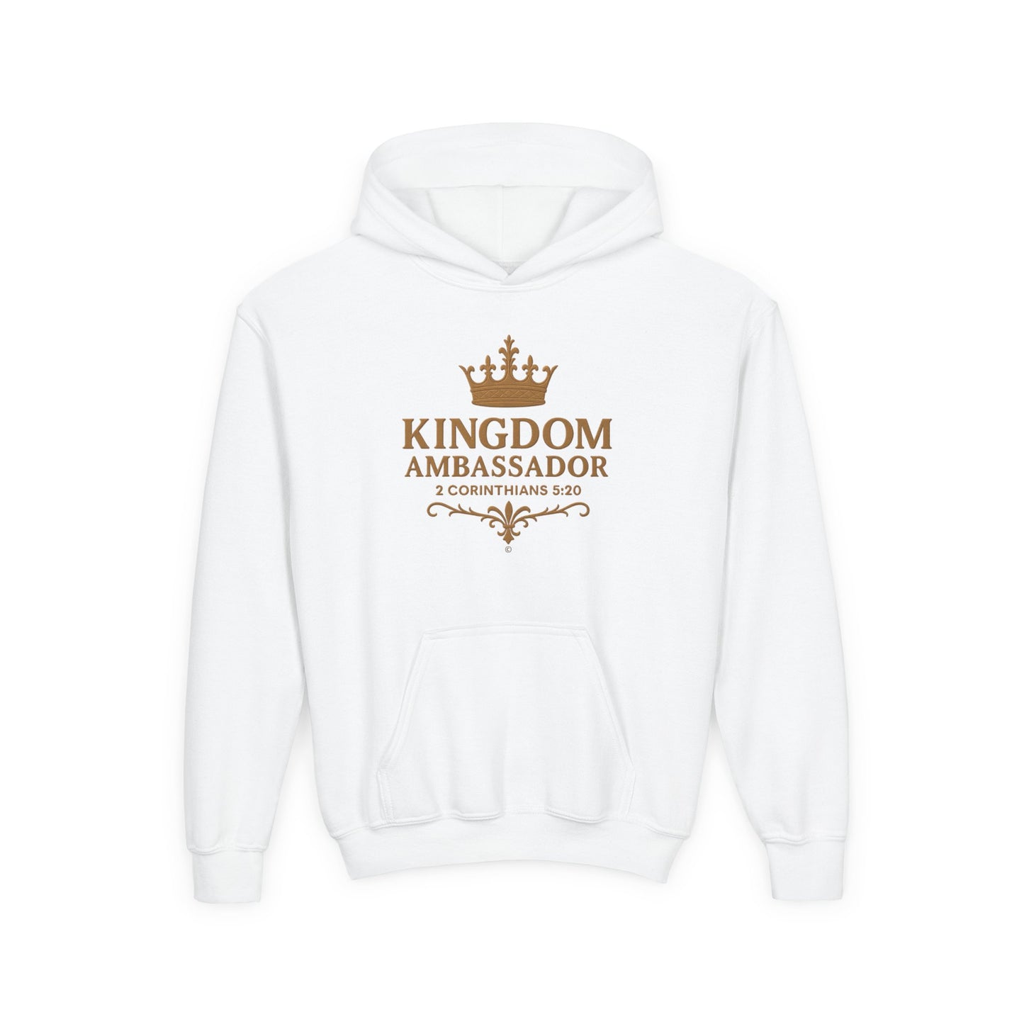 Kingdom Ambassador (Gold Lettering) Youth Hooded Sweatshirt, Inspirational Youth Pullover Sweatshirt, Faith-Based Gift, Biblical Apparel