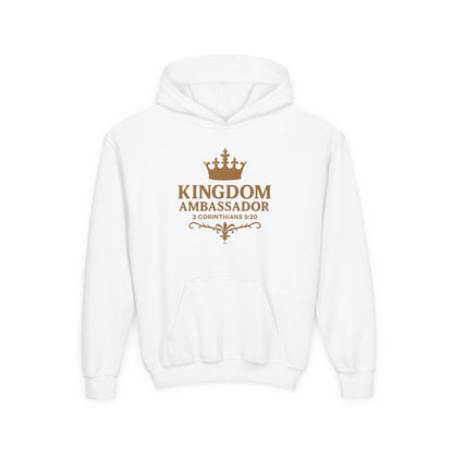 Kingdom Ambassador (Gold Lettering) Youth Hooded Sweatshirt, Inspirational Youth Pullover Sweatshirt, Faith-Based Gift, Biblical Apparel