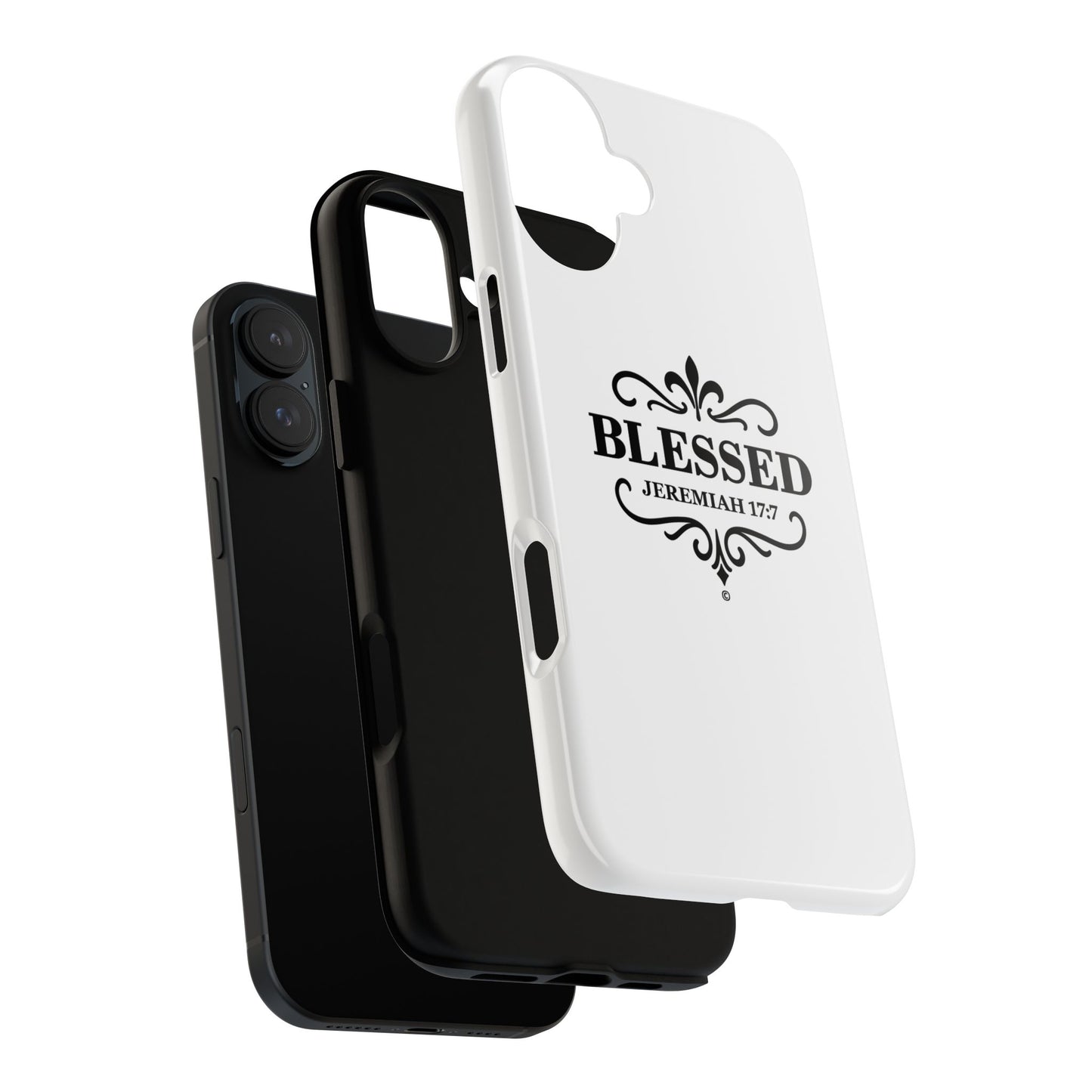 Blessed (Black Lettering), Rugged Phone Case, Inspirational Mobile Cover, Gift for Faith Lovers, Faith-Based Protector