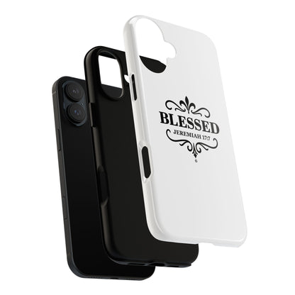 Blessed (Black Lettering), Rugged Phone Case, Inspirational Mobile Cover, Gift for Faith Lovers, Faith-Based Protector