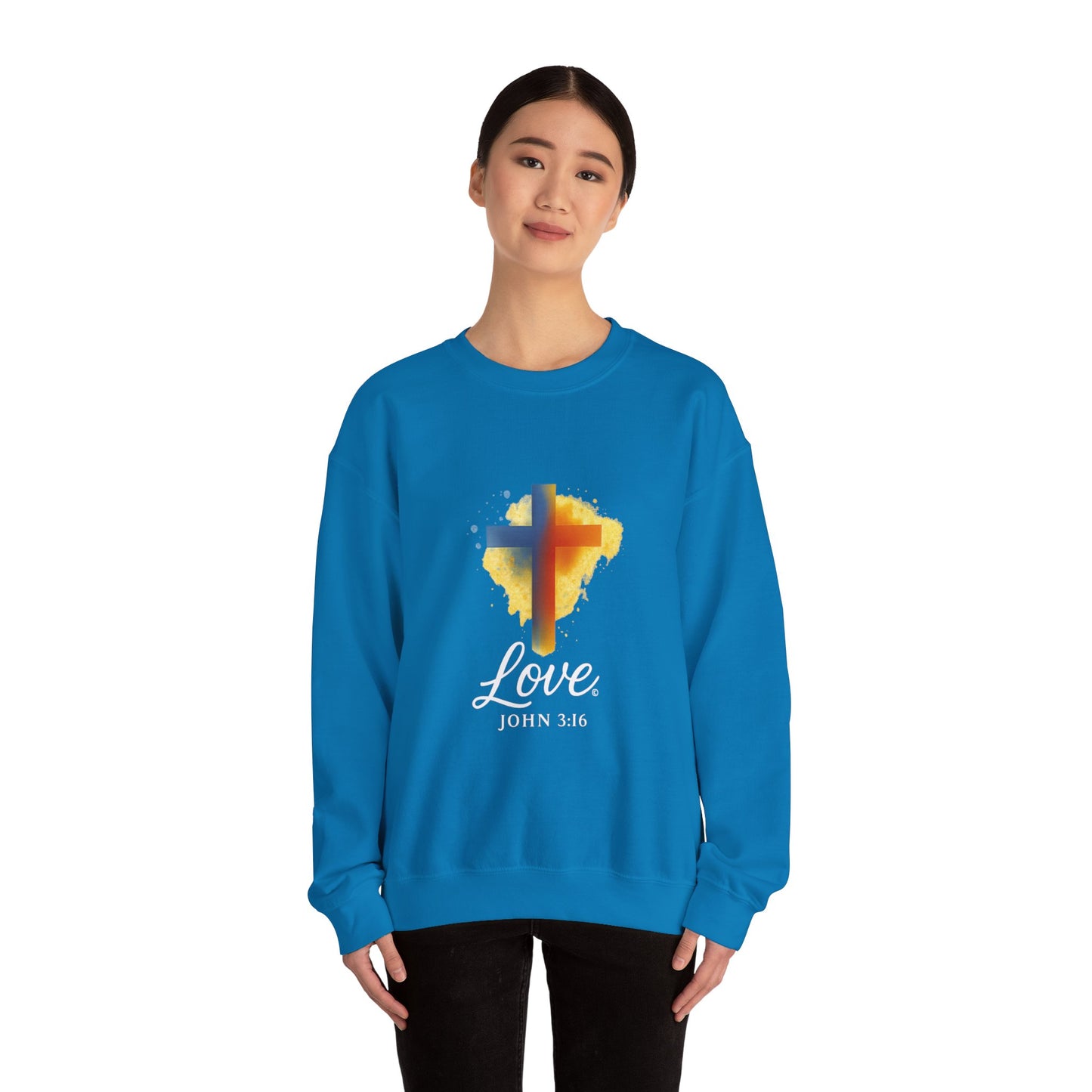 Love (White Lettering) Unisex Crewneck Sweatshirt, Inspirational Apparel, Casual Wear, Gift for Believers, Church Outing Attire, Daily Comfort Wear