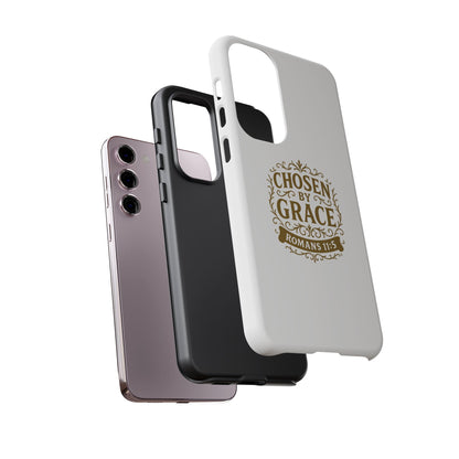 Chosen by Grace (Gold Lettering), Rugged Phone Case, Inspirational Mobile Cover, Gift for Faith Lovers, Faith-Based Protector
