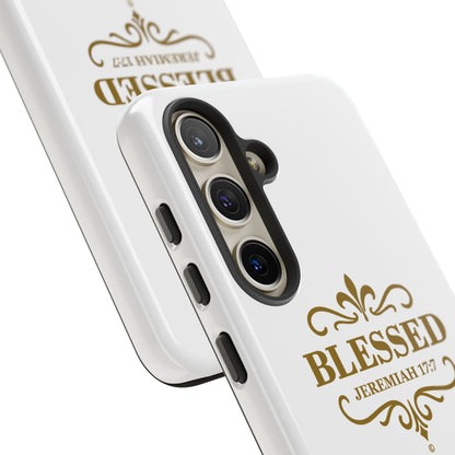 Blessed (Gold Lettering), Rugged Phone Case, Inspirational Mobile Cover, Gift for Faith Lovers, Faith-Based Protector - Cross Apparel USA