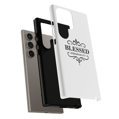 Blessed (Black Lettering), Rugged Phone Case, Inspirational Mobile Cover, Gift for Faith Lovers, Faith-Based Protector