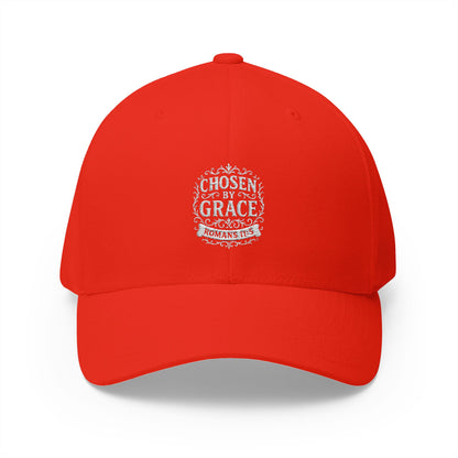 Chosen by Grace (White Lettering) Embroidered Cap - Stylish Flex Fit Closed-Back Hat, Perfect for Events, Gifts, and Celebrations