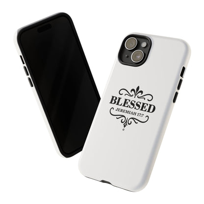 Blessed (Black Lettering), Rugged Phone Case, Inspirational Mobile Cover, Gift for Faith Lovers, Faith-Based Protector