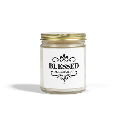 Blessed (Black Lettering) Scented Candle - Coconut Apricot Wax, Inspirational Home Decor, Relaxation, Gifts for Believers