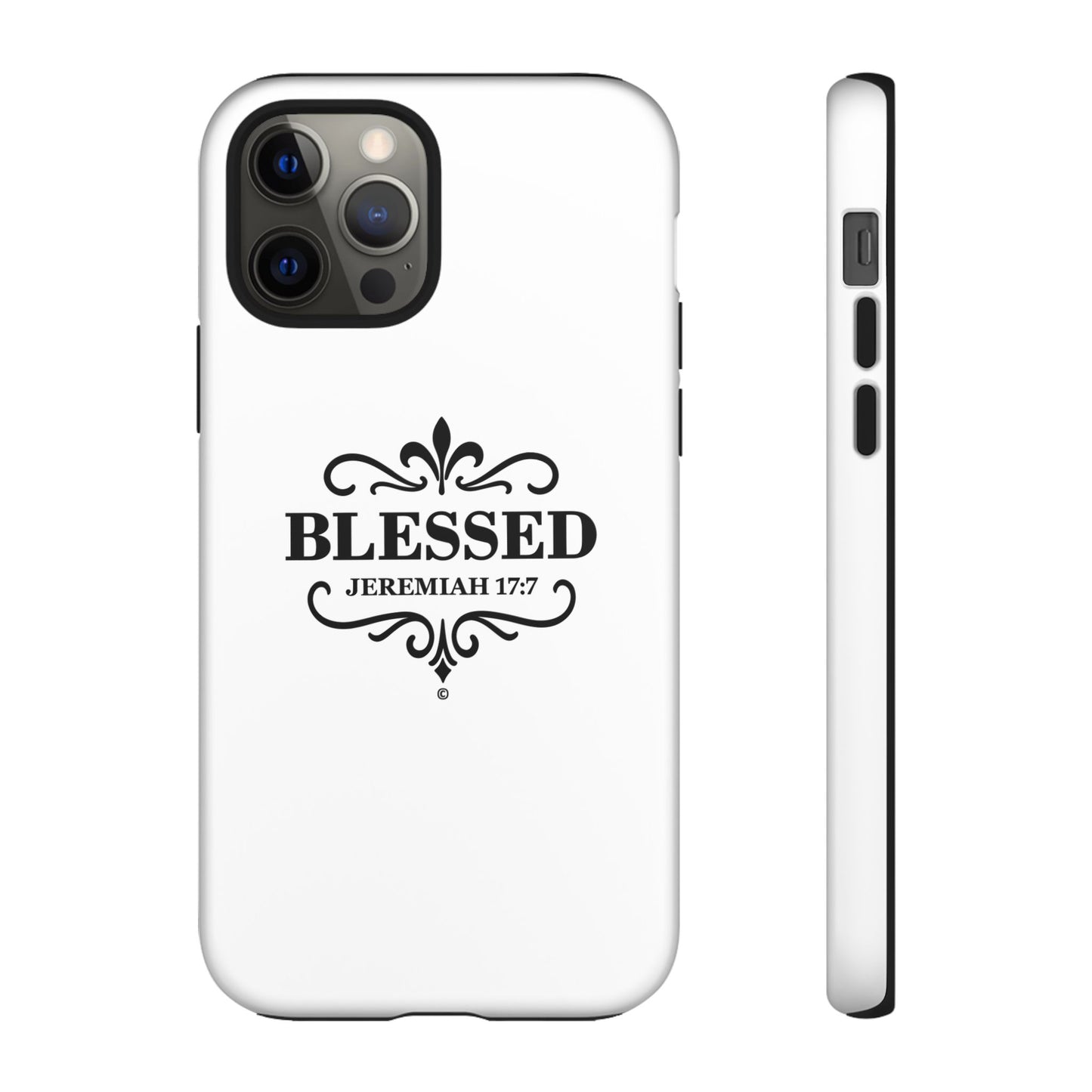 Blessed (Black Lettering), Rugged Phone Case, Inspirational Mobile Cover, Gift for Faith Lovers, Faith-Based Protector