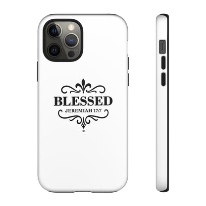 Blessed (Black Lettering), Rugged Phone Case, Inspirational Mobile Cover, Gift for Faith Lovers, Faith-Based Protector