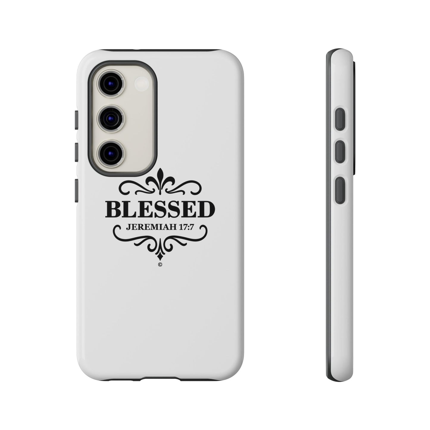 Blessed (Black Lettering), Rugged Phone Case, Inspirational Mobile Cover, Gift for Faith Lovers, Faith-Based Protector - Cross Apparel USA