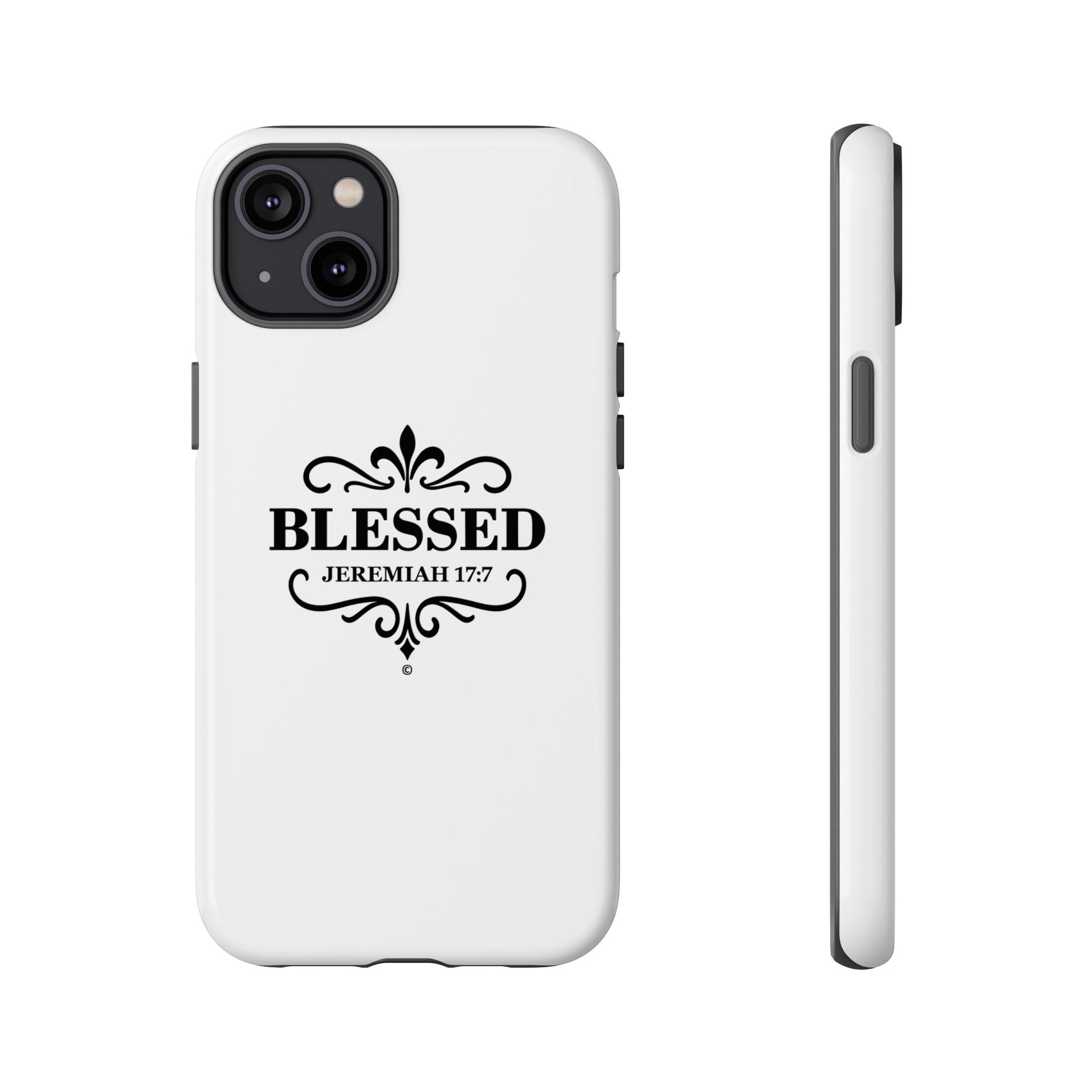 Blessed (Black Lettering), Rugged Phone Case, Inspirational Mobile Cover, Gift for Faith Lovers, Faith-Based Protector - Cross Apparel USA