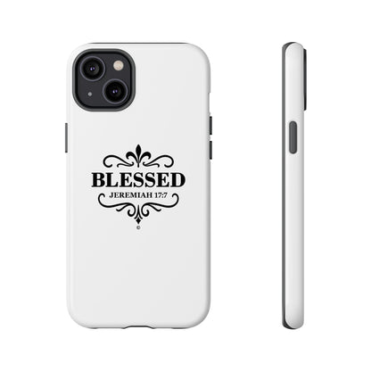 Blessed (Black Lettering), Rugged Phone Case, Inspirational Mobile Cover, Gift for Faith Lovers, Faith-Based Protector - Cross Apparel USA