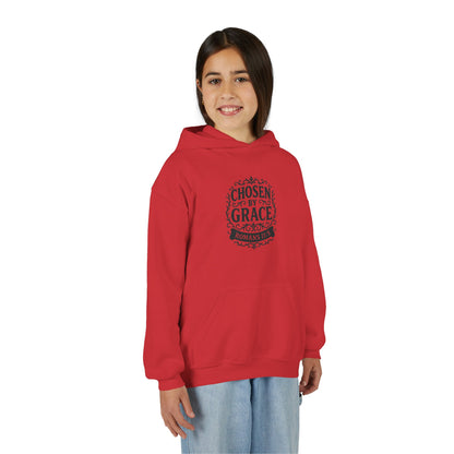 Chosen by Grace (Black Lettering) Youth Heavy Blend Hooded Sweatshirt
