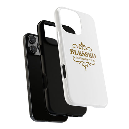 Blessed (Gold Lettering), Rugged Phone Case, Inspirational Mobile Cover, Gift for Faith Lovers, Faith-Based Protector