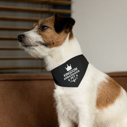Kingdom Ambassador Pet (White Lettering on Black) Bandana Collar, Inspirational Pet Fashion Accessory, Pet Lover Gift