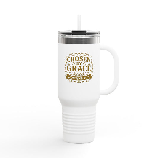 Chosen by Grace (Gold) Insulated Travel Mug, 40oz - Motivational Drinkware, Perfect for Believers, Inspirational Gifts, Faith-based Designs - Cross Apparel USA