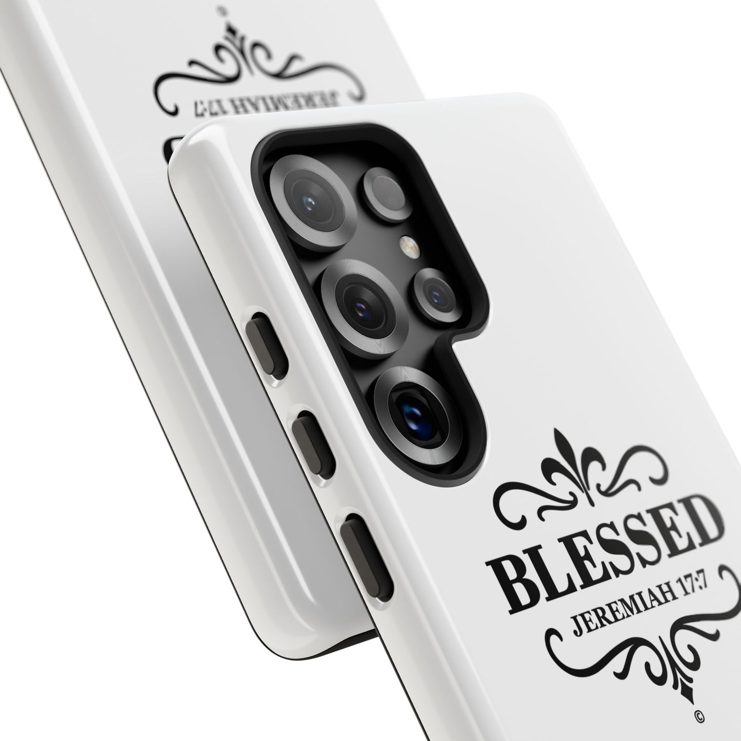 Blessed (Black Lettering), Rugged Phone Case, Inspirational Mobile Cover, Gift for Faith Lovers, Faith-Based Protector