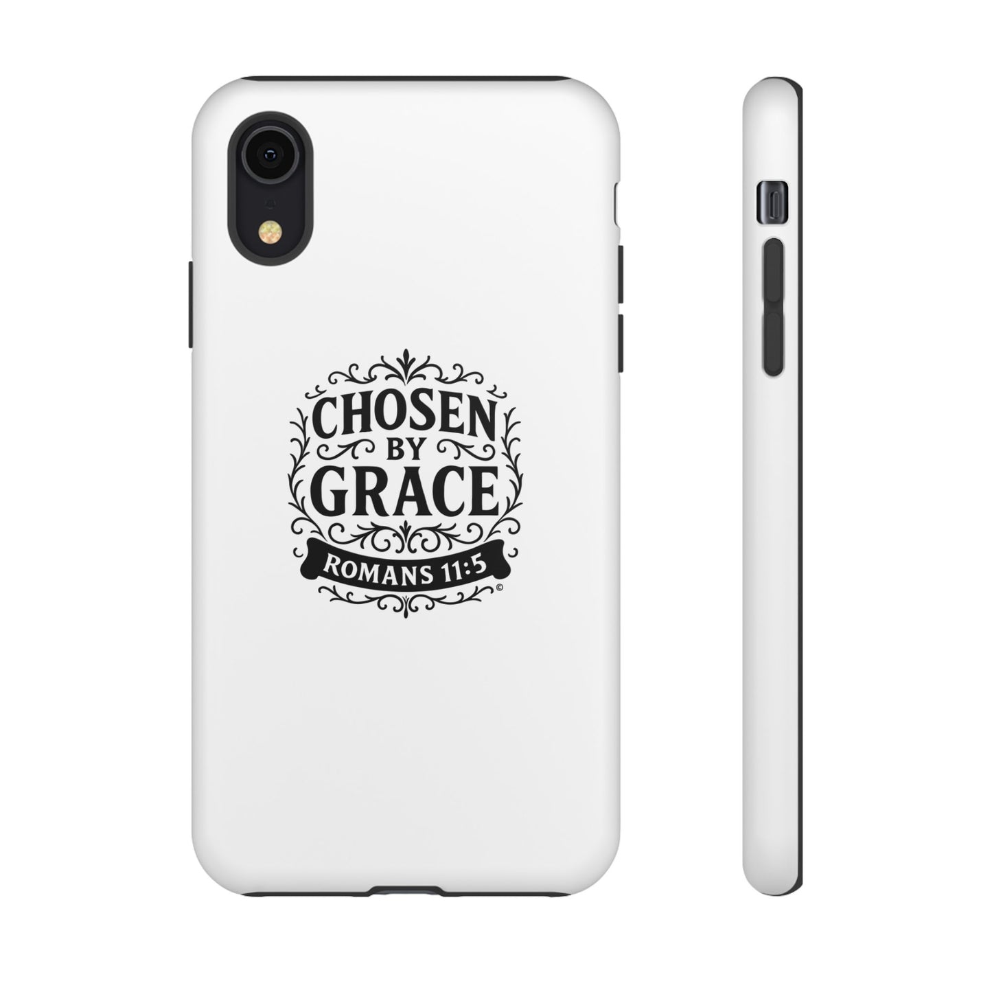 Chosen by Grace (Black Lettering), Rugged Phone Case, Inspirational Mobile Cover, Gift for Faith Lovers, Faith-Based Protector