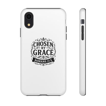 Chosen by Grace (Black Lettering), Rugged Phone Case, Inspirational Mobile Cover, Gift for Faith Lovers, Faith-Based Protector