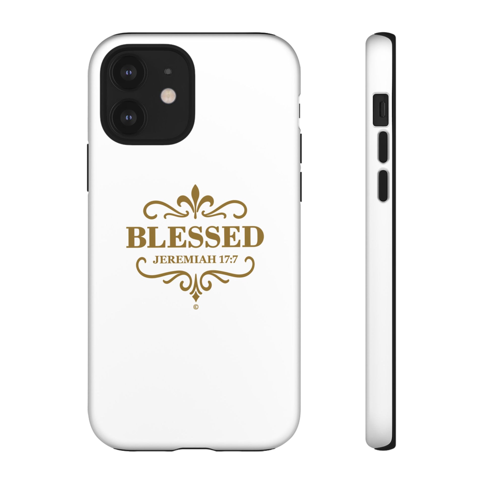 Blessed (Gold Lettering), Rugged Phone Case, Inspirational Mobile Cover, Gift for Faith Lovers, Faith-Based Protector - Cross Apparel USA