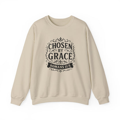 Chosen by Grace (Black Lettering) Unisex Crewneck Sweatshirt - Inspirational Gift, Christian Apparel, Faith-Based Fashion, Cozy Casual Wear, Bible Verse Sweatshirt
