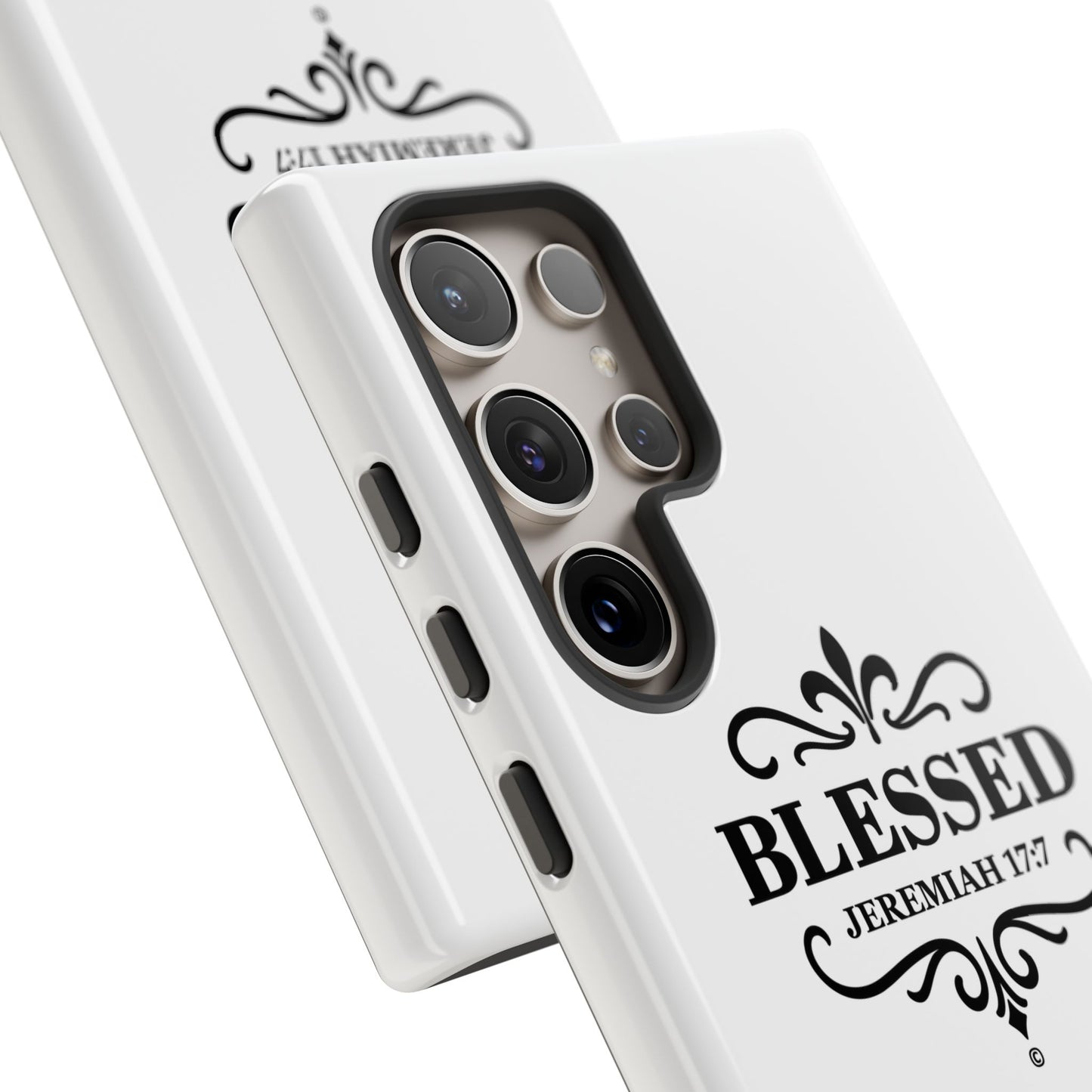 Blessed (Black Lettering), Rugged Phone Case, Inspirational Mobile Cover, Gift for Faith Lovers, Faith-Based Protector