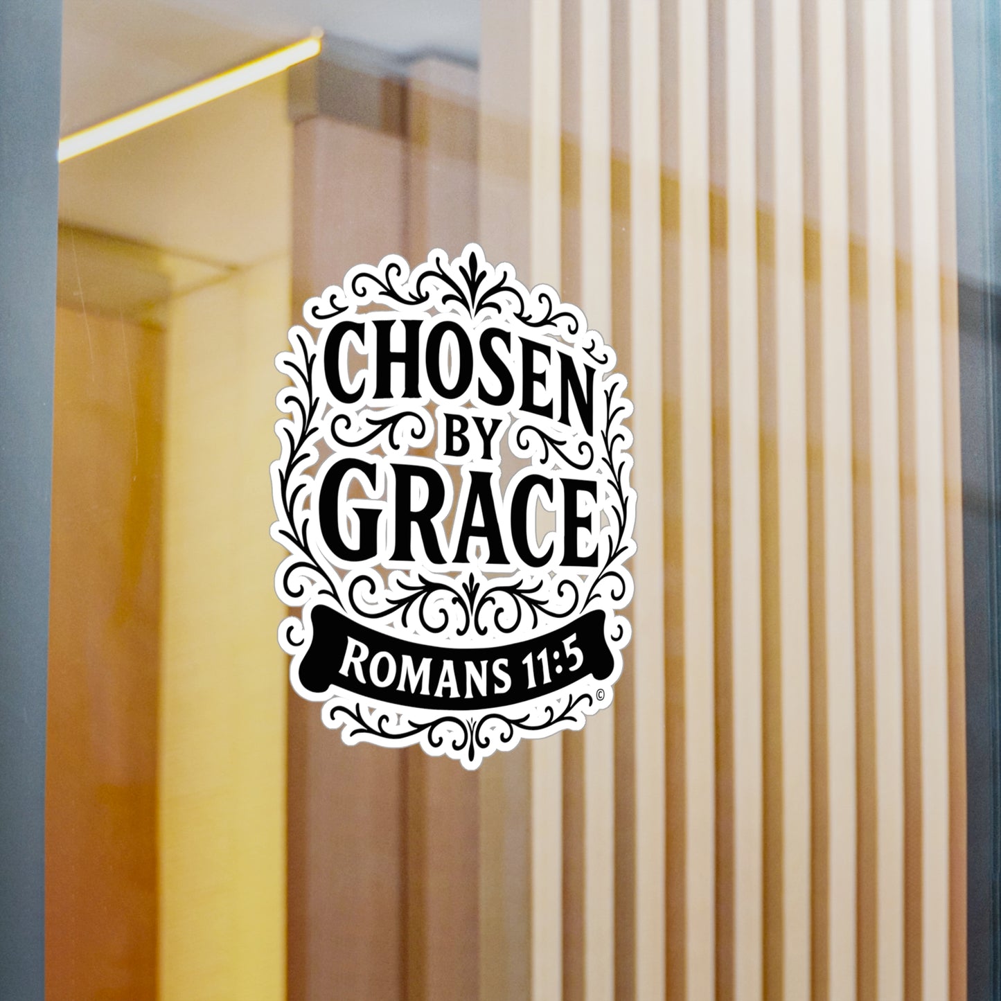 Chosen by Grace (Black Lettering) Kiss-Cut Vinyl Decals, Inspirational Wall Art, Faith-Based Gifts, Perfect for Students - Cross Apparel USA