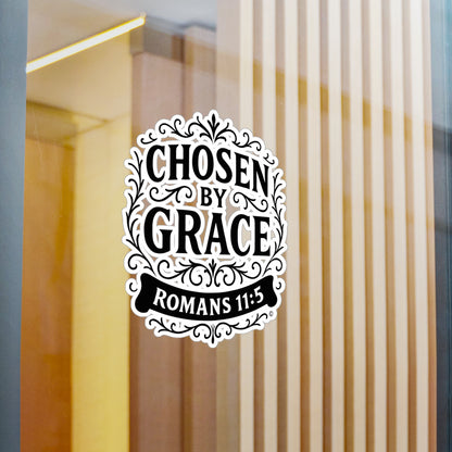 Chosen by Grace (Black Lettering) Kiss-Cut Vinyl Decals, Inspirational Wall Art, Faith-Based Gifts, Perfect for Students - Cross Apparel USA