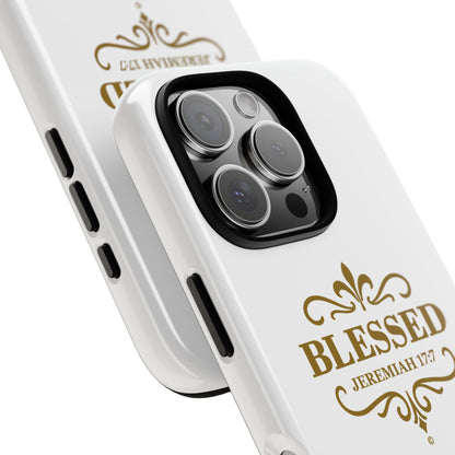 Blessed (Gold Lettering), Rugged Phone Case, Inspirational Mobile Cover, Gift for Faith Lovers, Faith-Based Protector