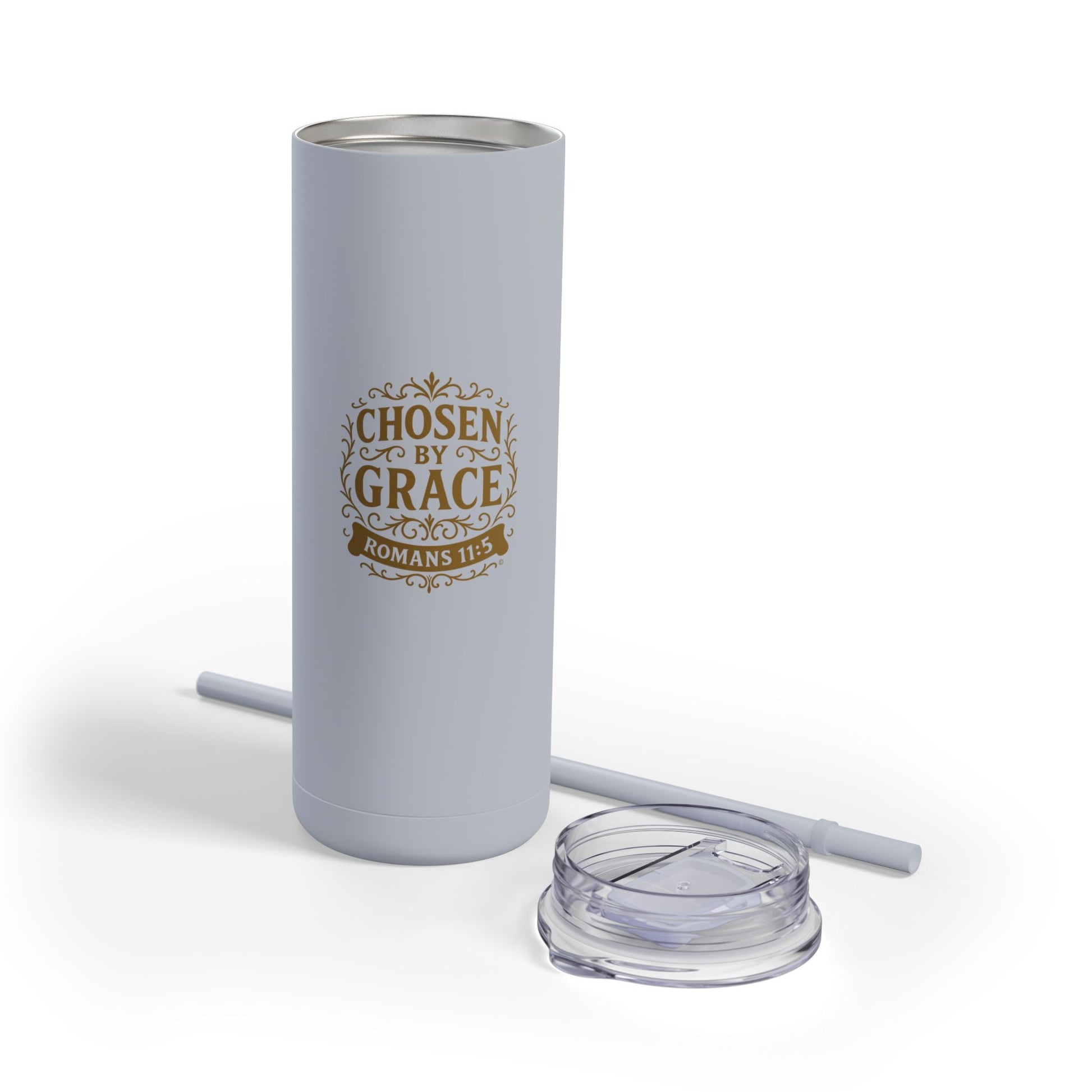 Chosen by Grace (Gold Lettering) 20oz Skinny Tumbler, Inspirational Travel Mug, Unique Gift for Faith Lovers, Bible Verse Drinkware, Motivational Water Bottle - Cross Apparel USA