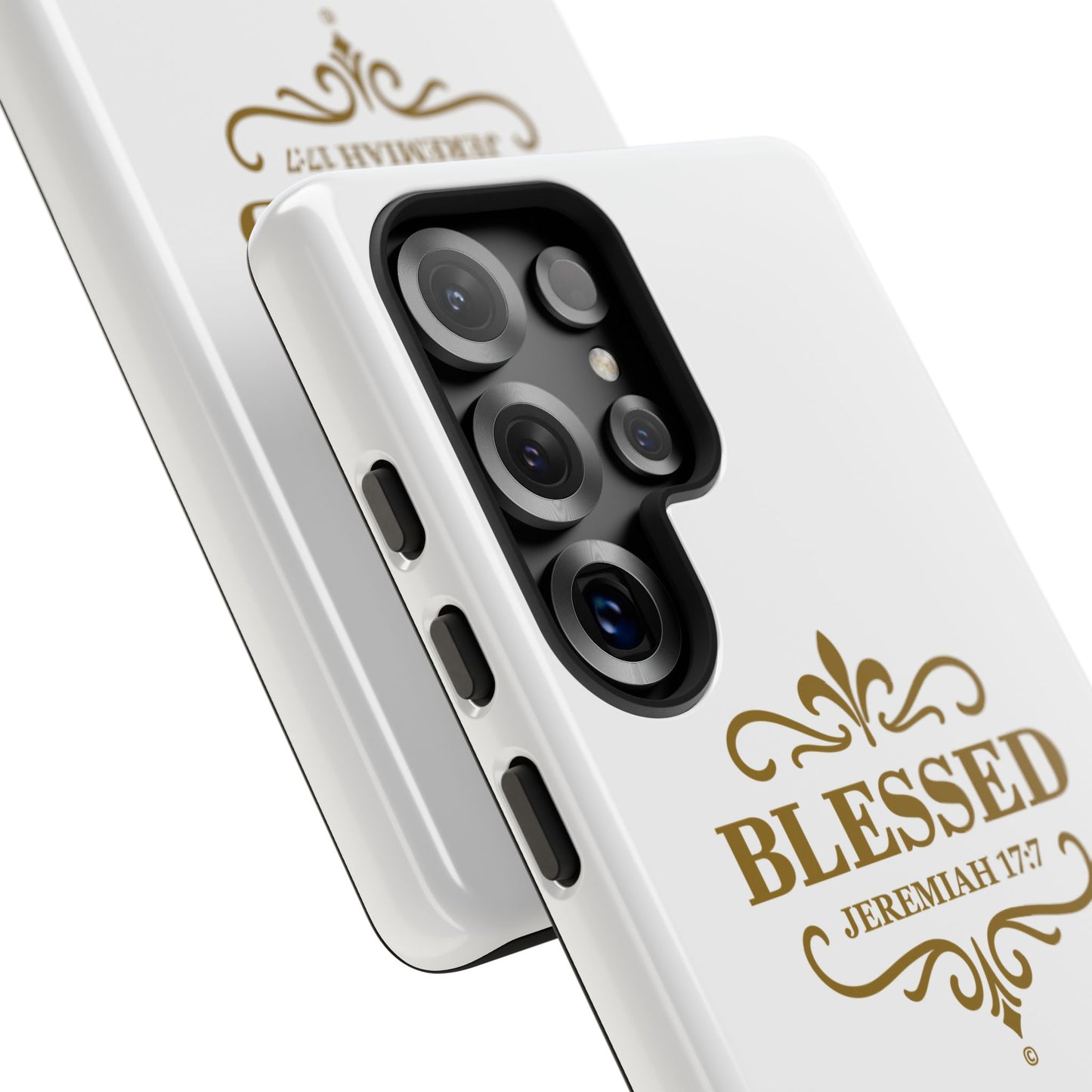 Blessed (Gold Lettering), Rugged Phone Case, Inspirational Mobile Cover, Gift for Faith Lovers, Faith-Based Protector - Cross Apparel USA