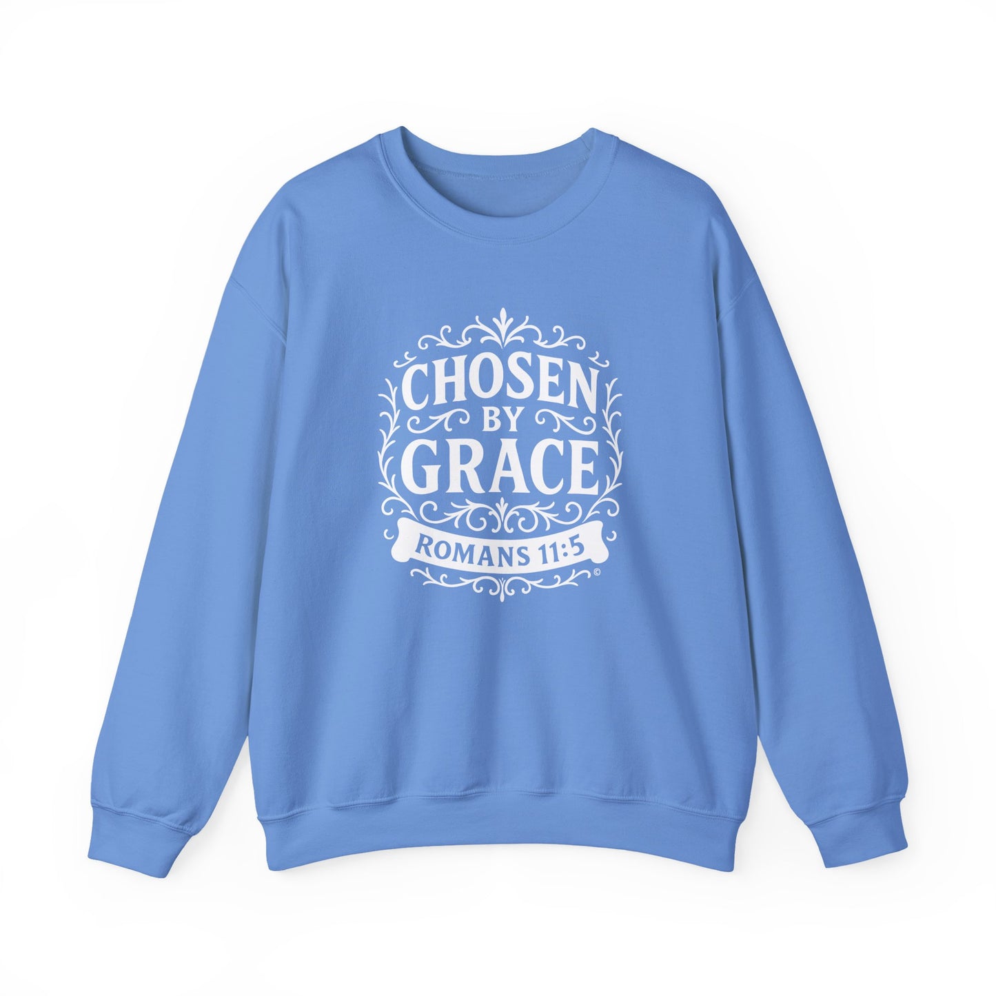 Chosen by Grace (White Lettering) Unisex Crewneck Sweatshirt - Inspirational Gift, Faith-Based Apparel, Cozy Casual Wear, Bible Verse Sweatshirt