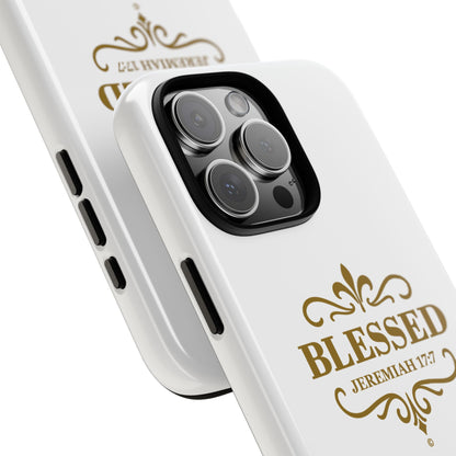 Blessed (Gold Lettering), Rugged Phone Case, Inspirational Mobile Cover, Gift for Faith Lovers, Faith-Based Protector - Cross Apparel USA