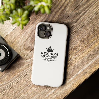 Kingdom Ambassador (Black Lettering) Rugged Phone Case, Inspirational Mobile Cover, Gift for Faith Lovers, Faith-Based Protector - Cross Apparel USA