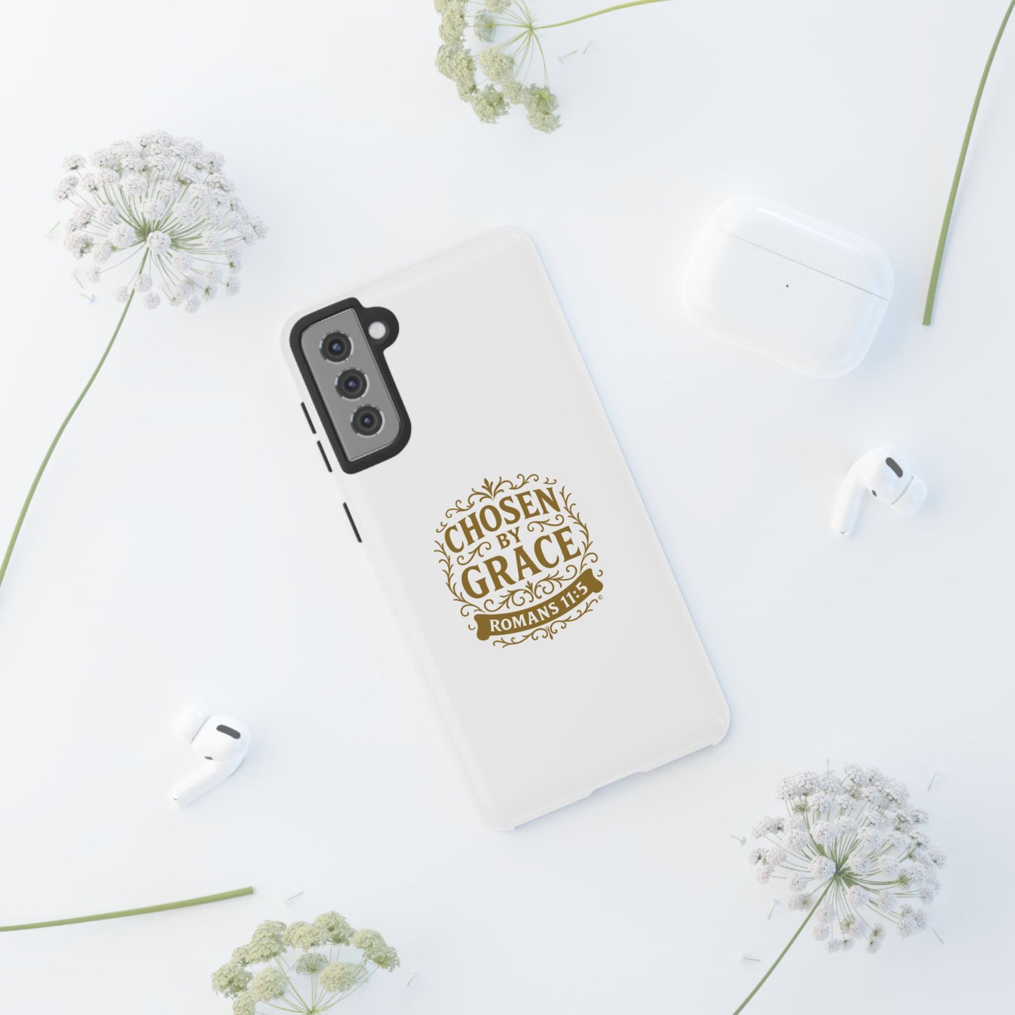 Chosen by Grace (Gold Lettering), Rugged Phone Case, Inspirational Mobile Cover, Gift for Faith Lovers, Faith-Based Protector