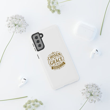 Chosen by Grace (Gold Lettering), Rugged Phone Case, Inspirational Mobile Cover, Gift for Faith Lovers, Faith-Based Protector