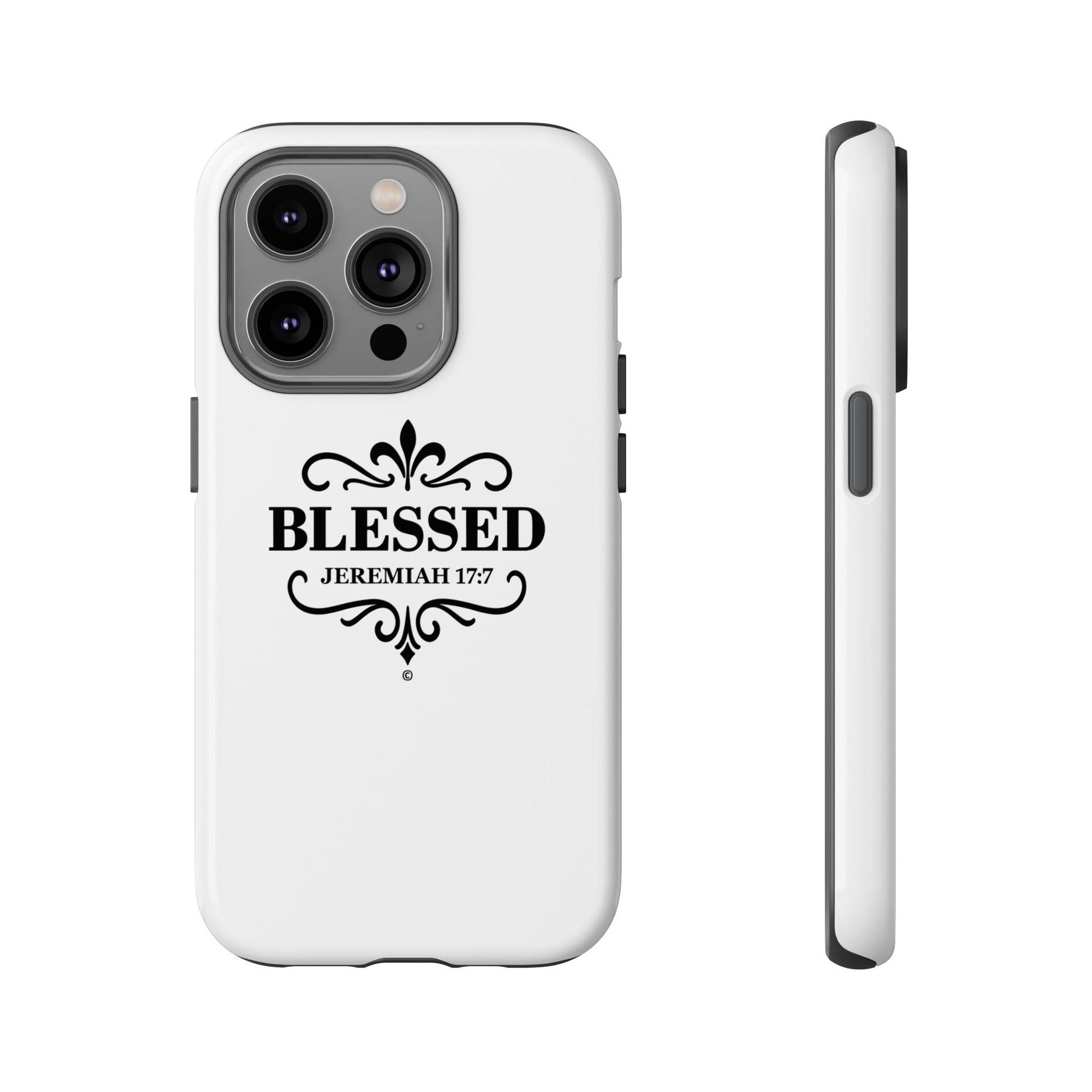 Blessed (Black Lettering), Rugged Phone Case, Inspirational Mobile Cover, Gift for Faith Lovers, Faith-Based Protector - Cross Apparel USA