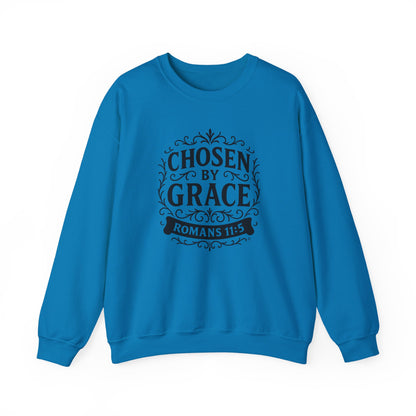 Chosen by Grace (Black Lettering) Unisex Crewneck Sweatshirt - Inspirational Gift, Christian Apparel, Faith-Based Fashion, Cozy Casual Wear, Bible Verse Sweatshirt