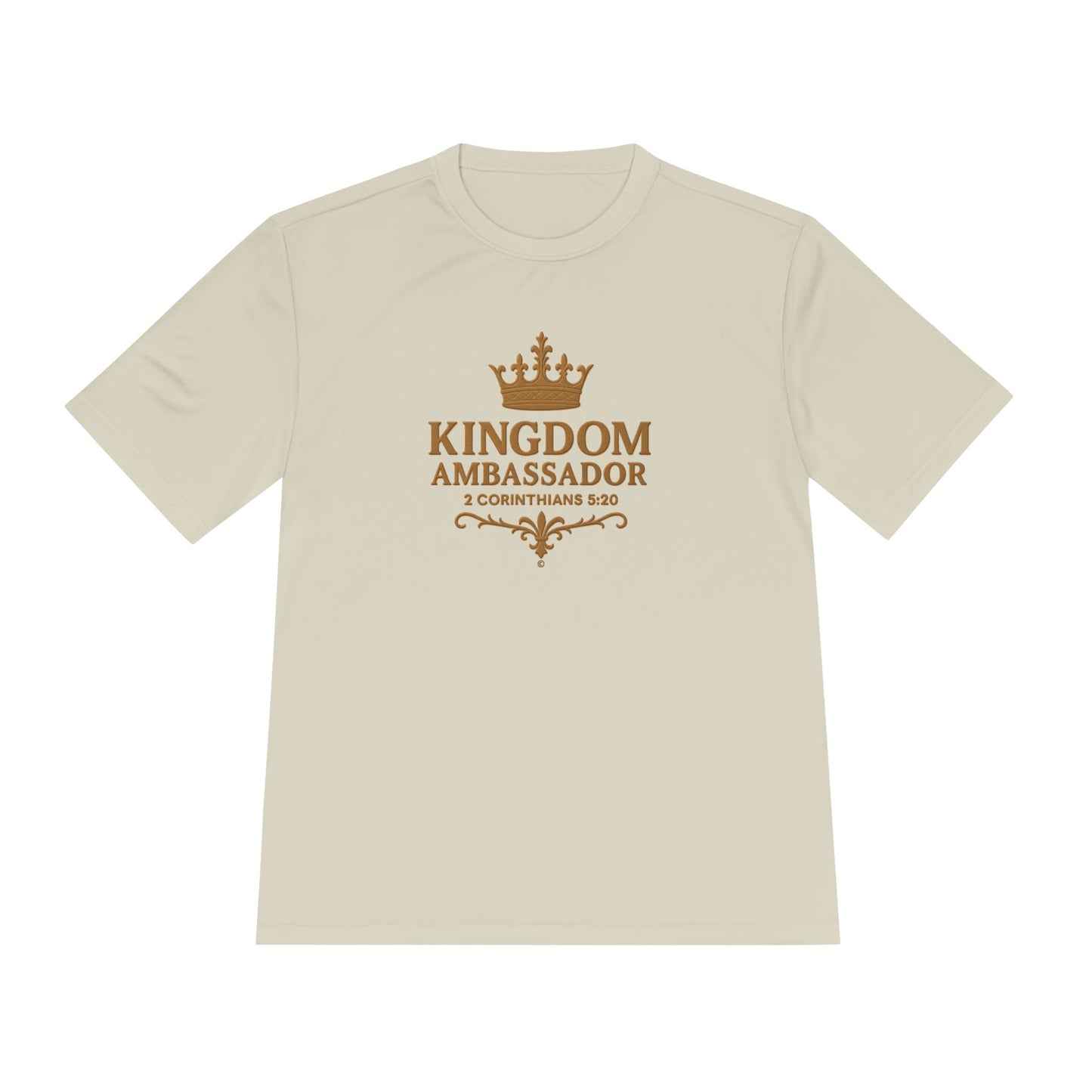 Kingdom Ambassador (Gold Lettering) Unisex Activewear Performance Moisture Wicking Tee, Faith-Based Workout Shirt, Inspirational Fitness Gear, Gift for Fitness Lovers, Bible Verse T-Shirt