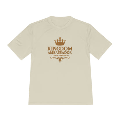 Kingdom Ambassador (Gold Lettering) Unisex Activewear Performance Moisture Wicking Tee, Faith-Based Workout Shirt, Inspirational Fitness Gear, Gift for Fitness Lovers, Bible Verse T-Shirt