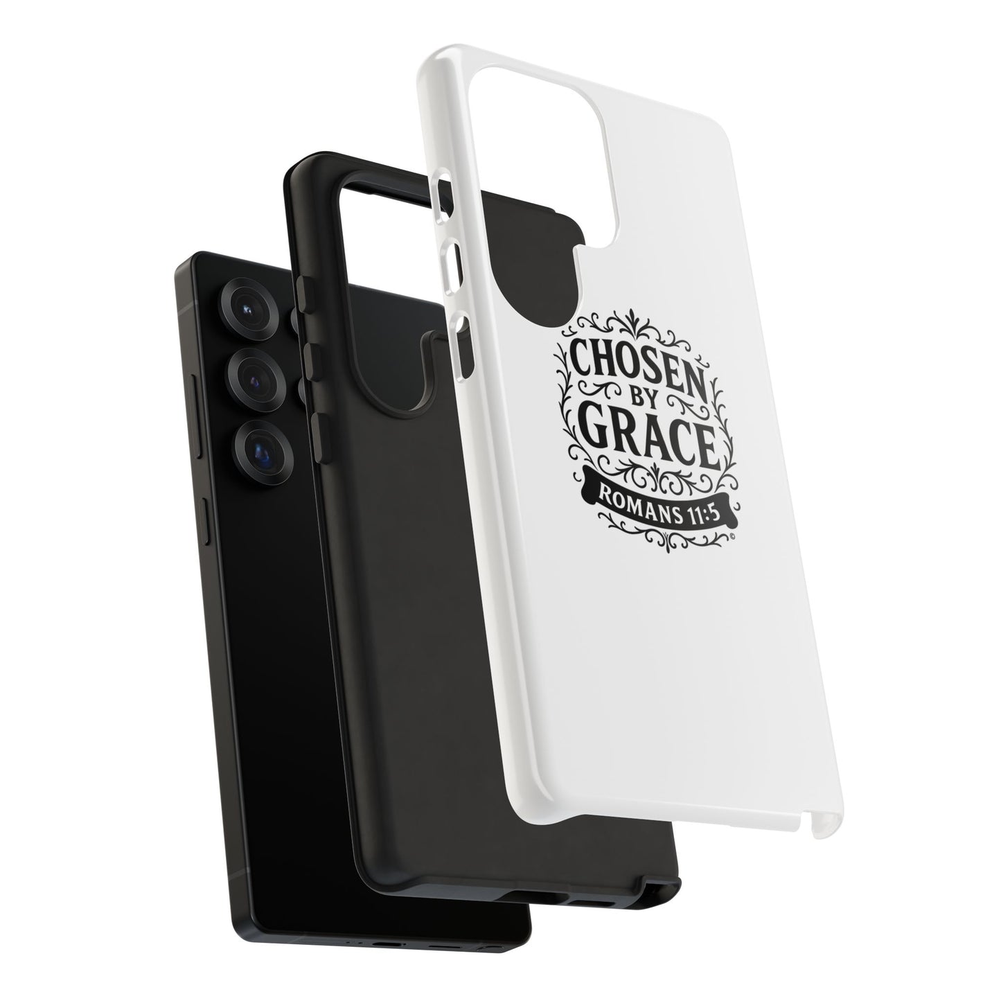 Chosen by Grace (Black Lettering), Rugged Phone Case, Inspirational Mobile Cover, Gift for Faith Lovers, Faith-Based Protector