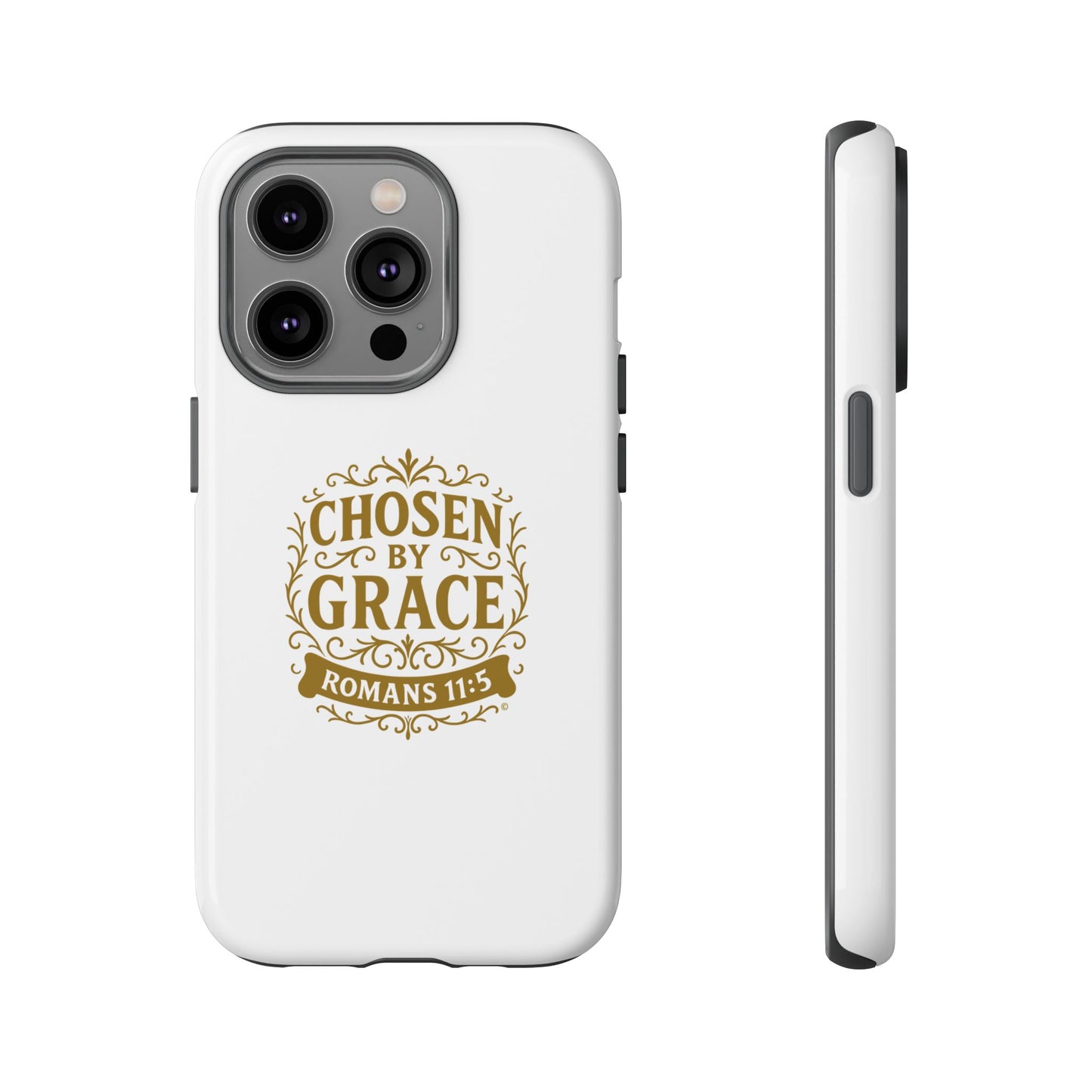 Chosen by Grace (Gold Lettering), Rugged Phone Case, Inspirational Mobile Cover, Gift for Faith Lovers, Faith-Based Protector - Cross Apparel USA